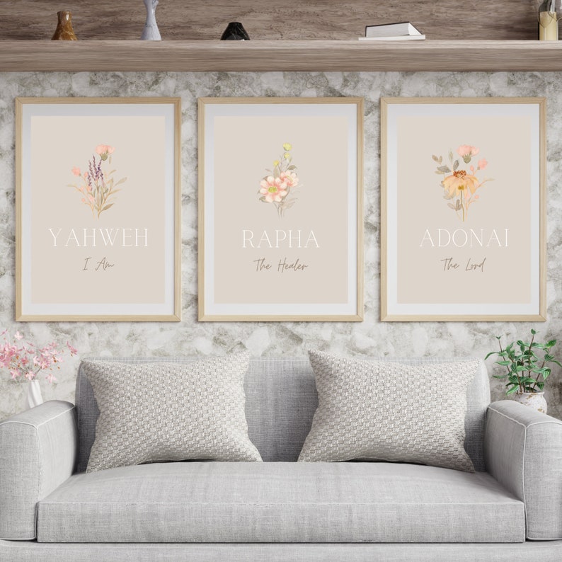 Set of 6 Christian Printable Names of God Digital Wall Art Yahweh Jireh ...