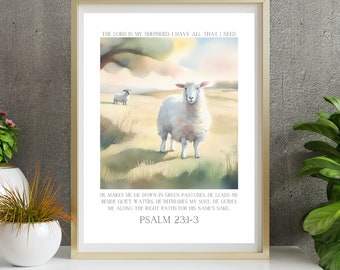 Psalm 23 Wall Art, Psalm 23, Vintage Scripture Bible Verse Print, The Lord Is My Shepherd Bible Verse Poster, Christian Printable Wall Decor