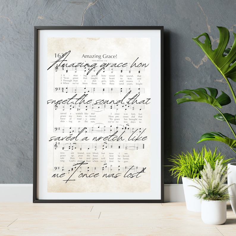 Amazing Grace Print Hymn Printable Vintage Sheet Music Instant Download