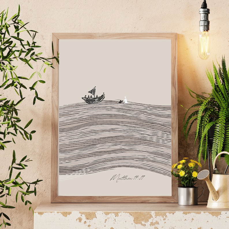 Jesus and Peter Walk on Water Digital Download Modern Bible Art Bible ...