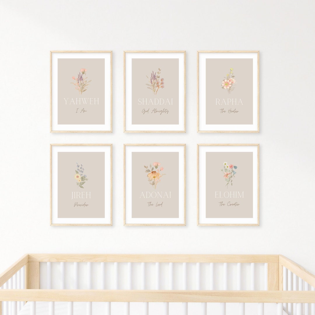 Set of 6 Christian Printable Names of God Digital Wall Art Yahweh Jireh ...