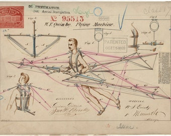 1859 Patent Drawing for a Human Powered Flying Machine- Digital Download