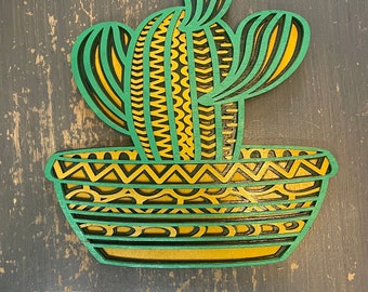 Laser-Cut Multilayered Painted Cactus