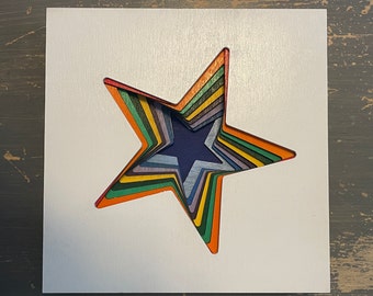 Multilayer 3-D Laser-Cut Rainbow Star Wall Panel