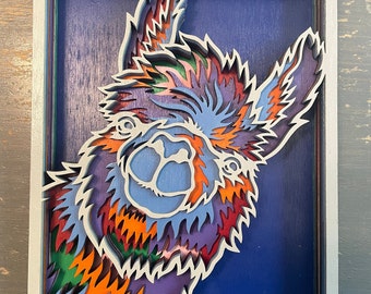 Multilayer 3-D Laser-Cut Multicolor Llama Wall Panel