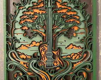 Multilayer 3-D Laser-Cut Tree of Life Guitar Wall Panel