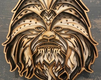 Multilayer 3-D Laser-Cut Chewbacca Wall Panel