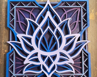 Multilayer 3-D Laser-Cut Purple Mandala Lotus Wall Panel