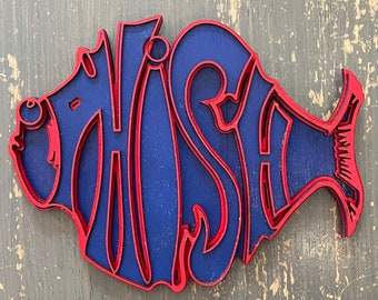 Phish-Inspired Multilayer Wood Logo, Blue/Red