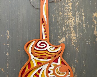 Multilayer 3-D Fire Guitar Wall Art