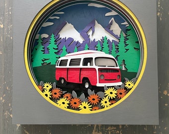 Multilayer 3-D Laser-Cut VW Retro Camper Wall Panel