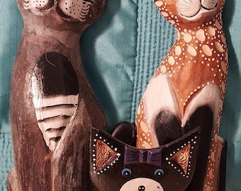 A set 3, wooden pet animals, wood decor, toy, pet decor, painted wood cats