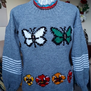 1 suéter tejido a mano para mujer, cárdigan gris para mujer, suéter para mujer, jerséis, regalos artísticos, trajes tallas 34-38 [14-18] pulgadas