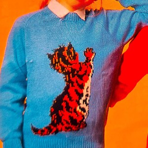 Vintage Cat Pullover Knitting Pattern, Sizes 24-44 (PDF)