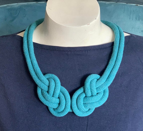 Dipper necklace - mirrored knot soft recycled yarn necklace in one or two colours, wearable whatknot, statement smart casual jewellery