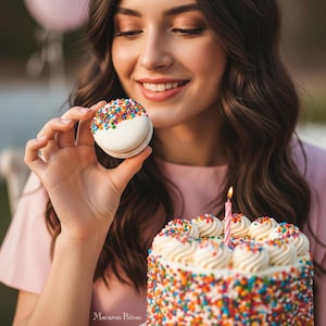 Birthday Cake Macarons – Box of 48 French Macaron Cookies – Assorted Gourmet Cake Batter Flavor