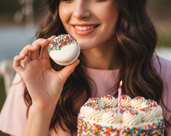 Birthday Cake Macarons – Box of 48 French Macaron Cookies – Assorted Gourmet Cake Batter Flavor