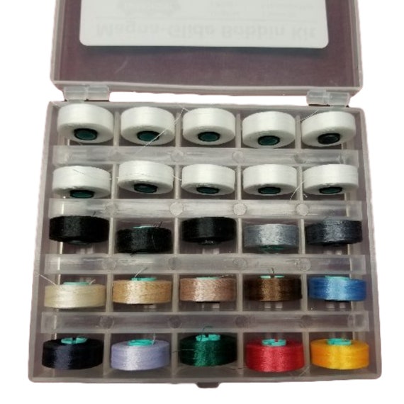 Magnetic Bobbin Sampler Plastic Case & 25 Magna-glide Bobbins in 14 Colors  Size/type L Embroidery Bobbins, Quilting Bobbins, Sewing Bobbins 