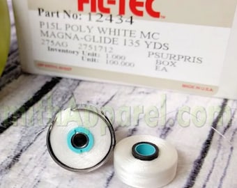 Brother Embroidery Machine Bobbins, White, Fits Brother PR655 and  many others.  Pre-wound Magnetic core. Poly #60, MAGNA-GLIDE