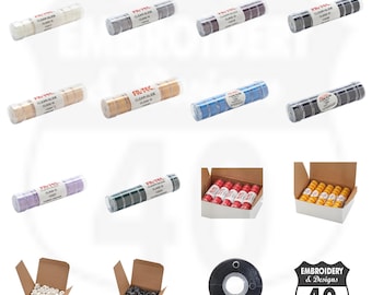Brother Embroidery Machine class 15/A Bobbins, Fits Brother Innovis, Dream maker, & more. Pre-wound 60wt. Clear-Glide Plastic-Sided Size