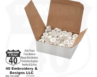 Bernia Embroidery Machine class 15/A Bobbins, Fits Bernia 440 and 550 & more. Pre-wound 60wt. Clear-Glide Plastic-Sided Size