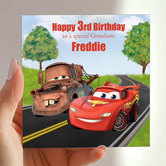Personalised Lightning Mcqueen & Mater Birthday Card, Grandson