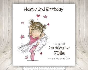 Cute Little Girl Ballerina Personalised Birthday Card Great Granddaughter Niece Daughter Sister Goddaughter Cousin Great Niece 2nd 3rd 4th