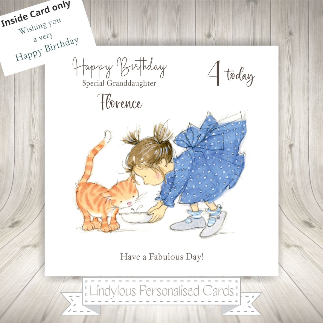 Little Girl Saucer of Milk Kitten Cat Personalised Birthday Etsy