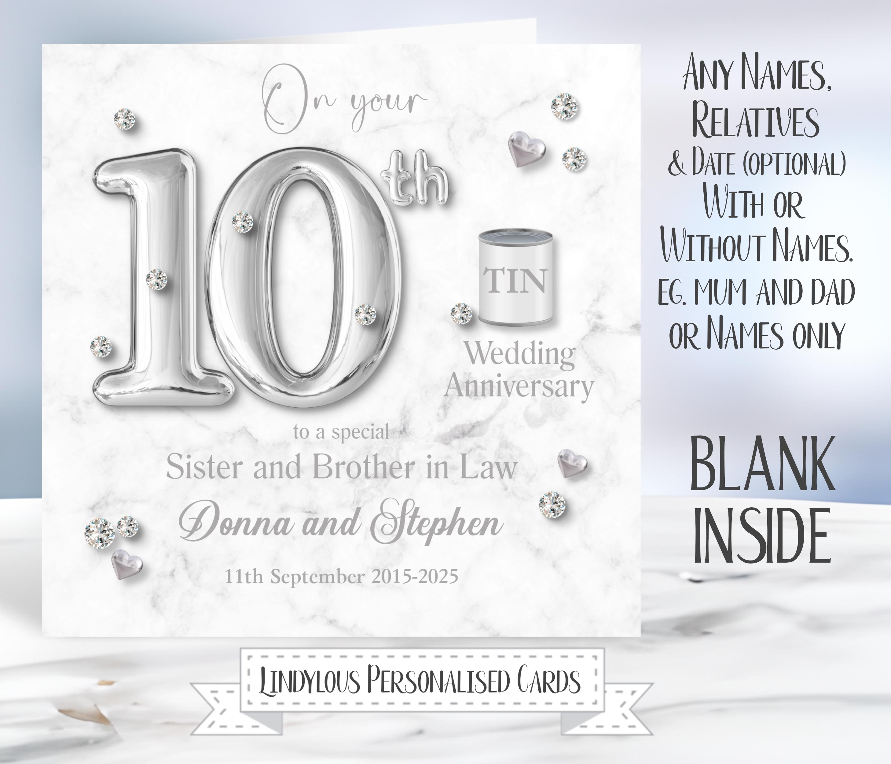 Personalised 10th Tin Anniversary Card: Hearts Design - Etsy UK