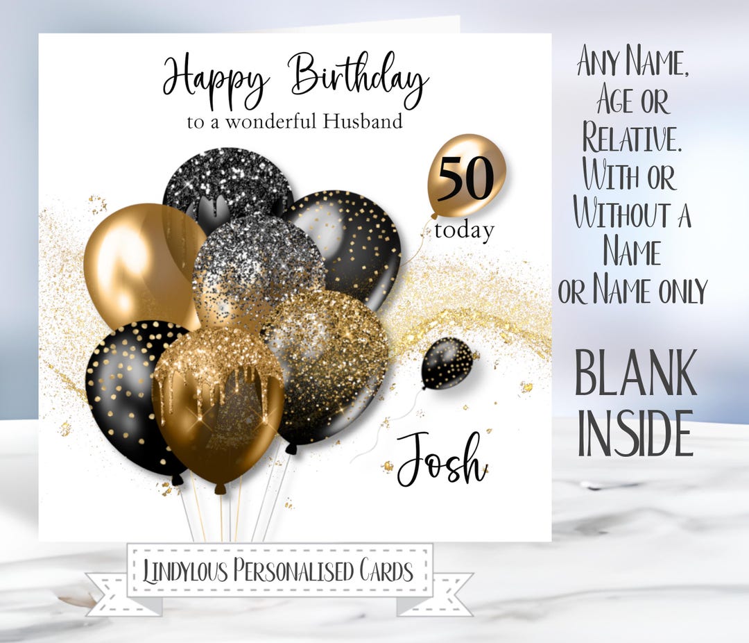 Black & Gold Balloons Personalised Birthday Card for Grandson, Son ...