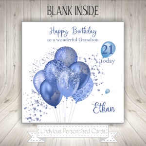 Blue Balloons Personalised Birthday Card Grandson Son Nephew Brother Cousin Godson Dad Grandad Uncle Husband  50 40 30 60 13 16 18 21