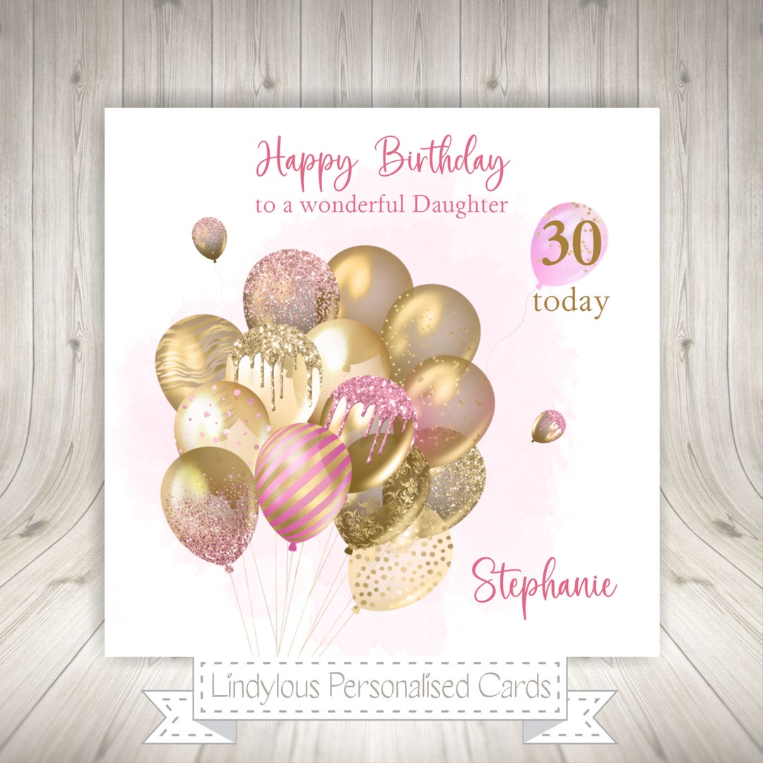 Pink Gold Balloons Personalised Birthday Card Granddaughter Etsy UK