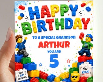 Building Blocks Personalised Birthday Card,  For Boys, Grandson, Son, Nephew, Godson, Construction Bricks