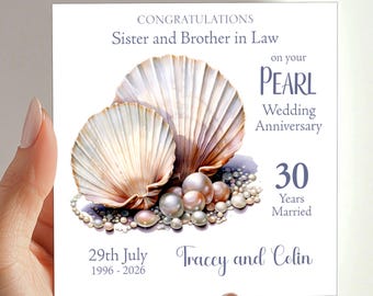 Personalised Pearl 30th Anniversary Card , Shell,  Sister, Brother, Daughter, Son, in Law, Mum, Dad