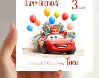 Personalised Cars Birthday Card, Red Racing McQueen Greeting for Boys