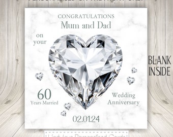 Anniversary Card Diamond 60th Wife Heart With Flowers - Highworth Emporium