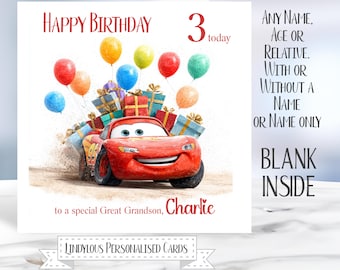 Personalised Cars McQueen, CARS, Birthday Card for Grandson, Nephew, Son, Godson, Brother, Cousin