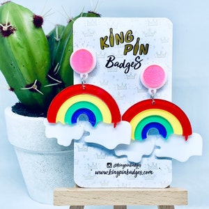 Regenbogen w/ Wolke Ohrhänger // Laser geschnittene Acryl Ohrringe - Modeschmuck - Modeschmuck - Perfektes Geschenk im Letterbox-Design