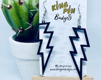 Black Lightning Bolt Earrings // Laser Cut Acrylic Earrings - Fashion and Costume Jewellery - Perfect Letterbox Gift