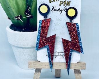Red Glitter Lightning Bolt Earrings // Laser Cut Acrylic Earrings - Fashion Jewellery - Costume Jewellery - Perfect Letterbox Gift