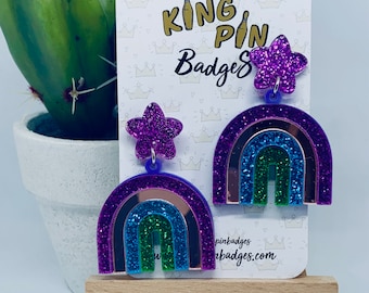 Purple Rainbow Earrings // Laser Cut Acrylic Earrings - Fashion Jewellery - Costume Jewellery - Perfect Letterbox Gift