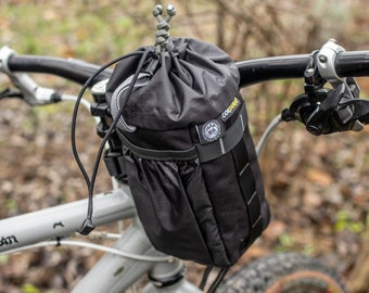 Bike bag for bikepacking trip. feeder cycling bag KasyBag Pocket Pack black gray color. Bike stem bag