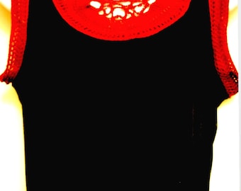 Women's black tank/Women's crochet tank/Black and Red tank/Red crocheted tank/black crochet tank/Women's gift/Women's clothes