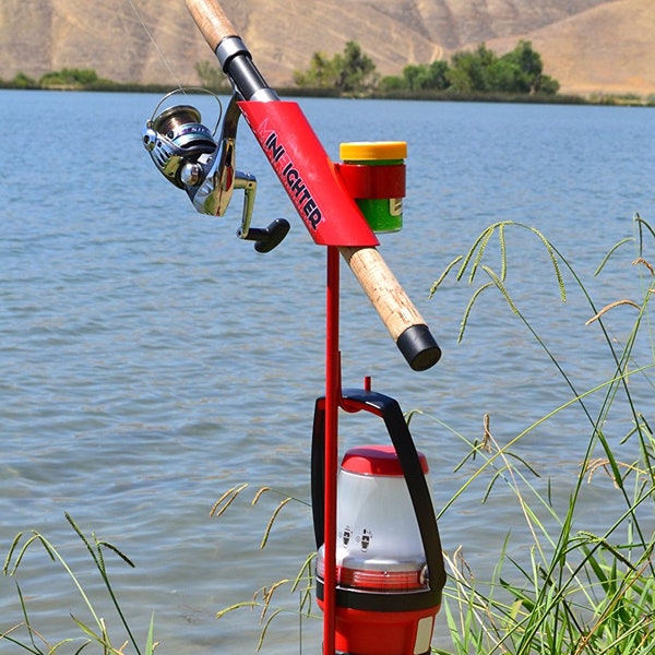 MiniFighter™  Red Rod Holder. Top rated product on Amazon. One of the BEST bank fishing rod holders. Made in USA by Sam's Outdoorsman