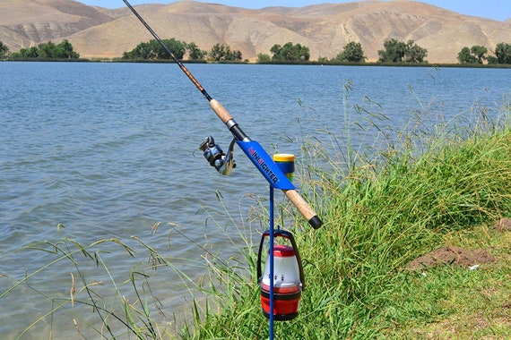 Minifighter™ Blue Rod Holder. Top Rated Product on . One of the BEST  Bank Fishing Rod Holders. Made in USA by Sam's Outdoorsman 