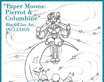 Paper Moons 1. Premium Line Art Romantic Coloring Page PDF