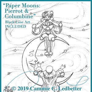 Paper Moons 1. Premium Line Art Romantic Coloring Page PDF image 1