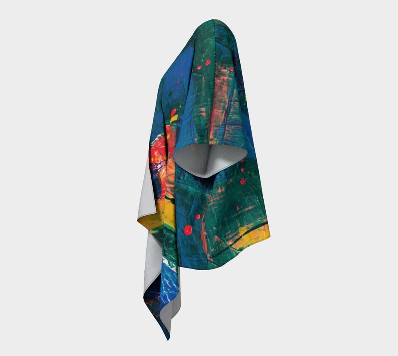 cardigan flowing jacket Painterly leggings tunic Draped kimono abstract design beach cover-up jacket colorful