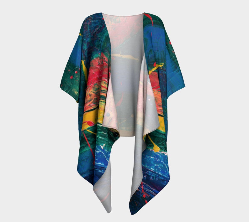 cardigan flowing jacket Painterly leggings tunic Draped kimono abstract design beach cover-up jacket colorful