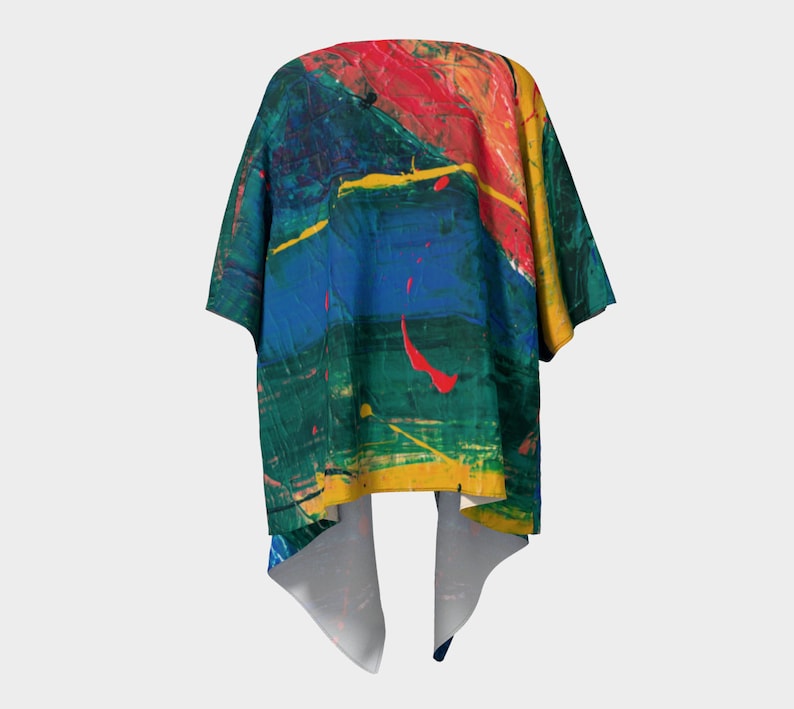 cardigan flowing jacket Painterly leggings tunic Draped kimono abstract design beach cover-up jacket colorful